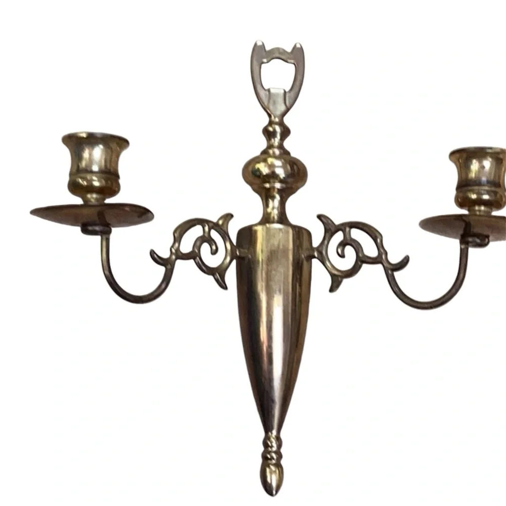 Vintage Victorian Colonial MidCentury Modern Two‎ Arm Brass Candle Sconce